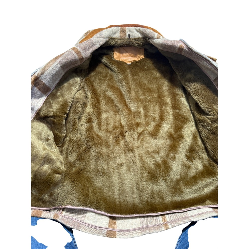 Vintage 1960s Woolrich Wool Plaid Jacket Brown Faux Fur Lined Talon Zip Mens S - Picture 8 of 10